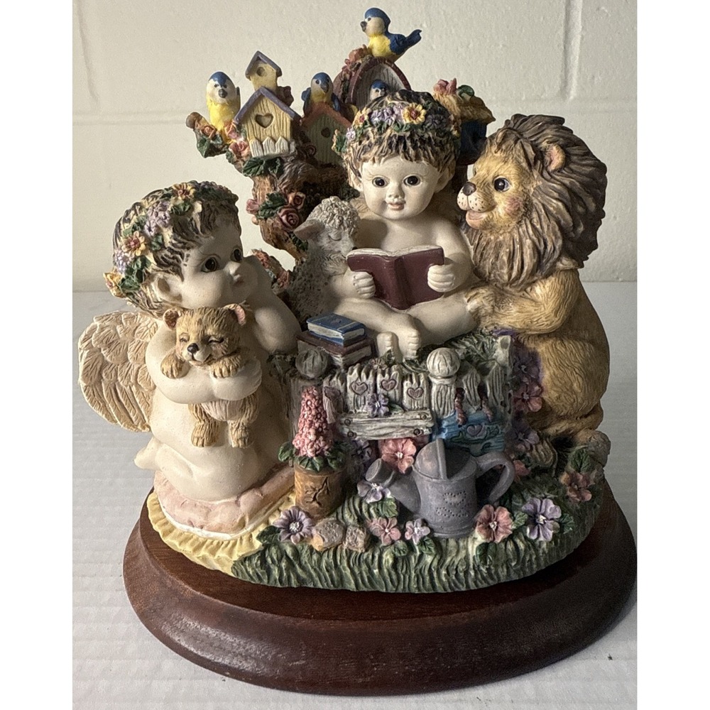 Schmid Cherub Music Box Love Is Here to Stay Lion Birdhouse Figurine
